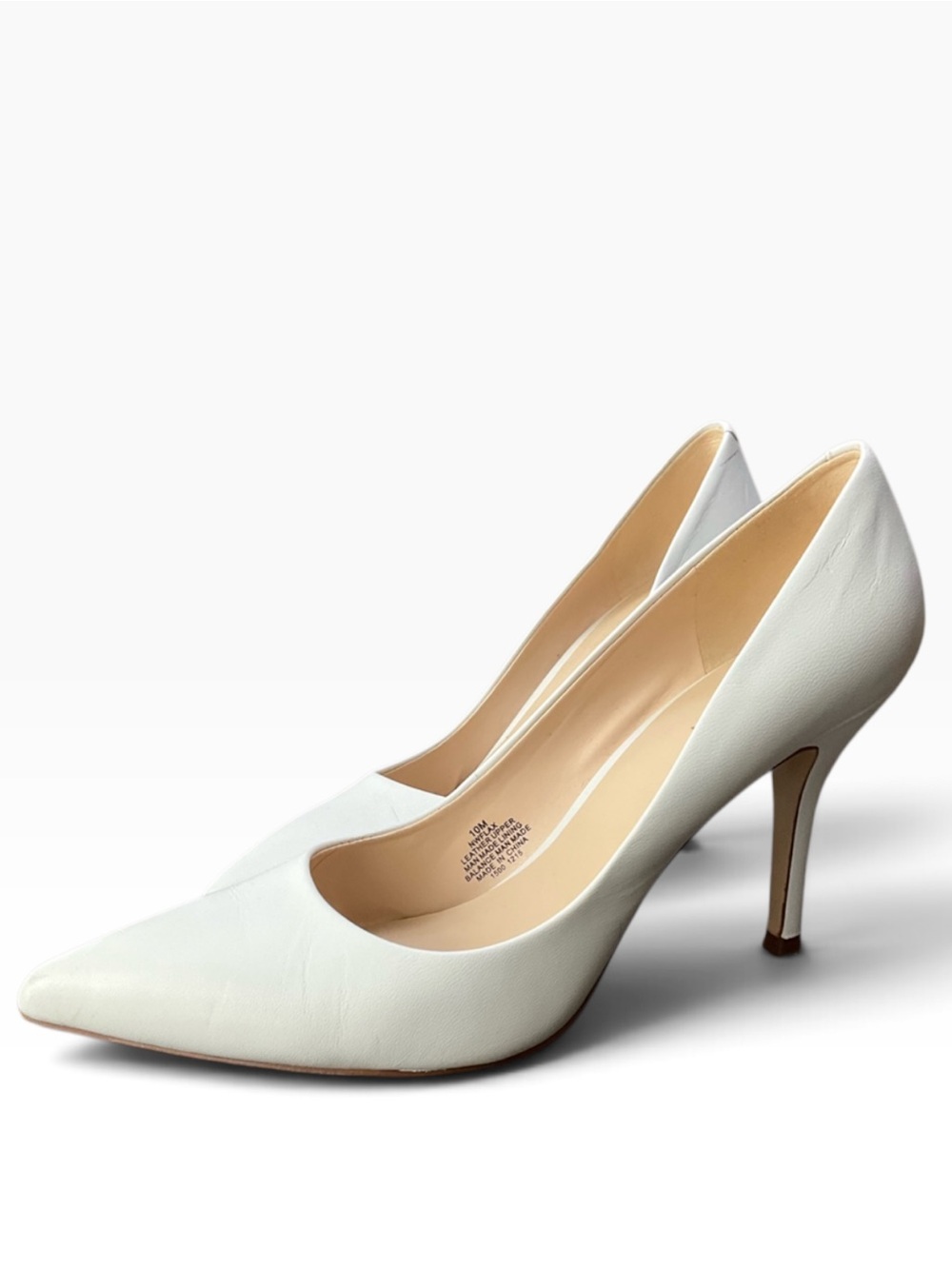 Nine West Women’s Leather Upper White Pointed-Toe High Heel Pumps Size 10M